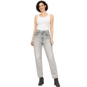 ZARA High-Waisted Size 6 Light Gray Denim Straight-Leg Jeans 100% Cotton Casual